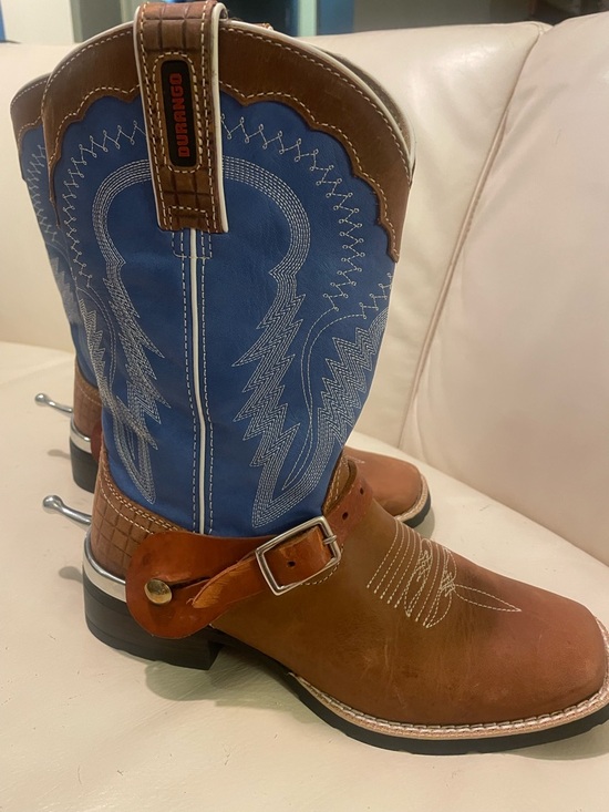 Durango Shoes - Durango Brown & Blue Leather Western Harness Boots - NWOT, with Rounded Spurs!